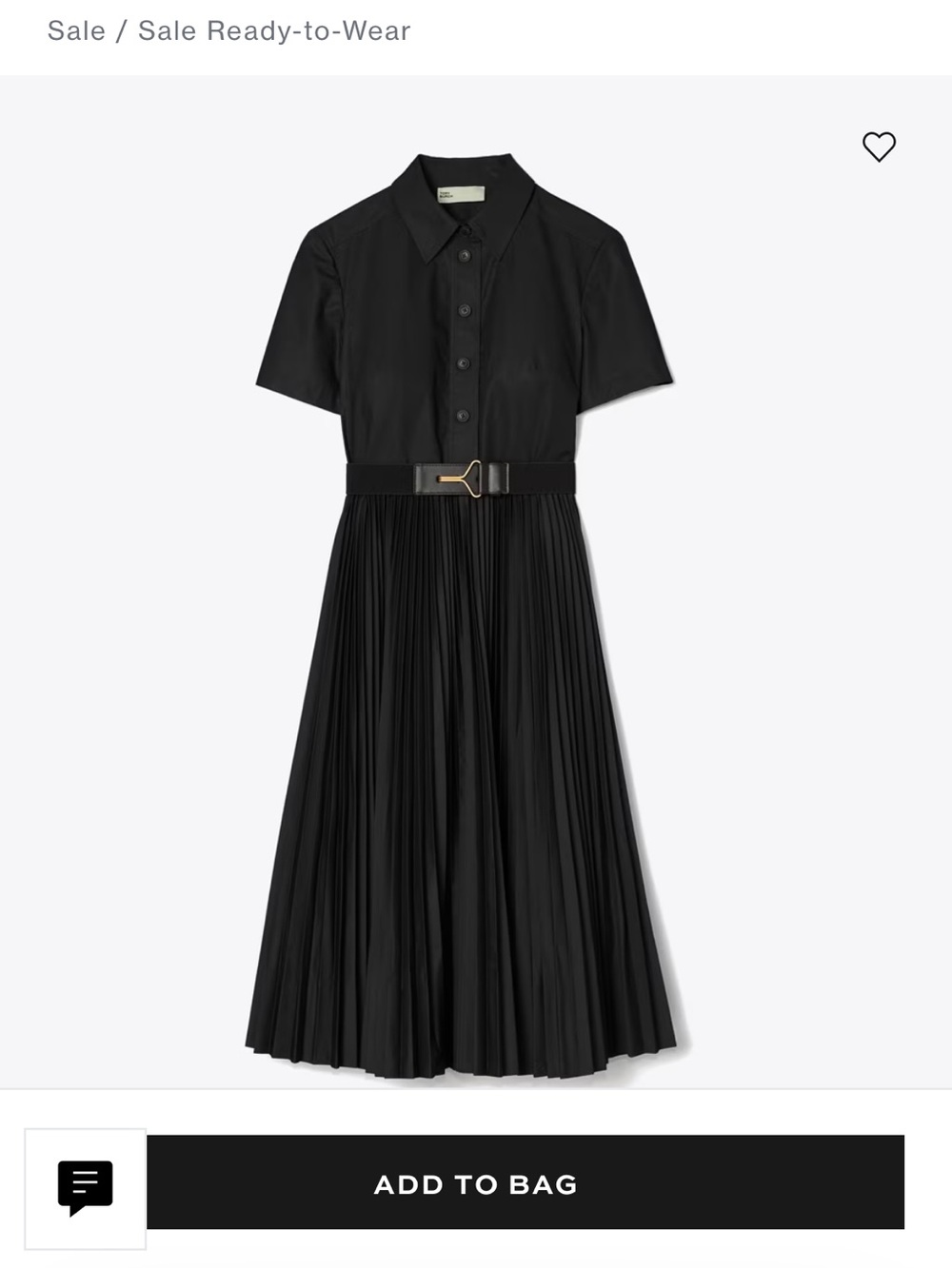 Tory Burch Black Short-Sleeve Pleated Shirt Midi Dress